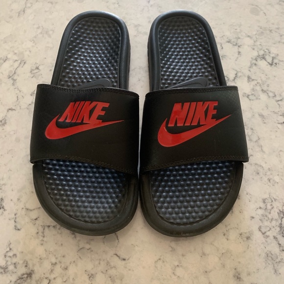 red black nike slides